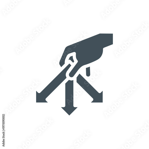 Decision Icon: Conceptual representation of a hand, directing multiple downward arrows, symbolizing choice, guidance, and strategic direction. 