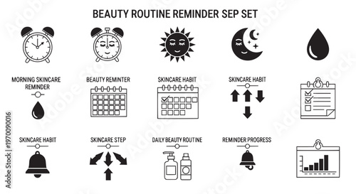Skincare and Beauty Routine Icon Set for Daily Reminder and Habit Tracking