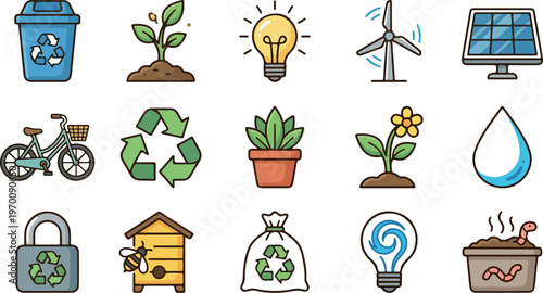 Eco friendly icons for sustainable living and environmental conservation