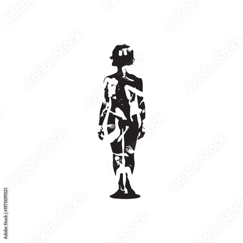 Black and white of a person walking with a briefcase business attire