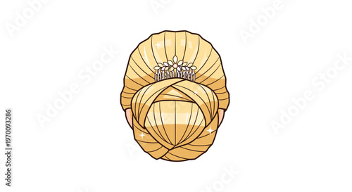 An elegant view from behind captures a woman with beautiful blonde hair styled in a sophisticated formal bun adorned with a sparkling silver tiara.