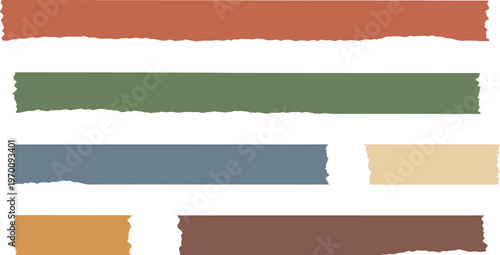 Collection of vibrant torn paper strips with natural, textured edges, ideal for adding a rustic aesthetic to graphic designs, digital scrapbooking, and creative crafts