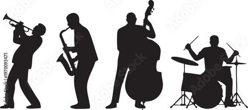 

Jazz Quartet Band Musicians Black Silhouette Vector