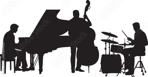 Jazz Trio Musicians Piano Bass Drums Silhouette