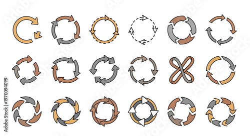 Hand-Drawn Circular Arrow Icons Set: Refresh, Reload, Cycle, and Process Symbols