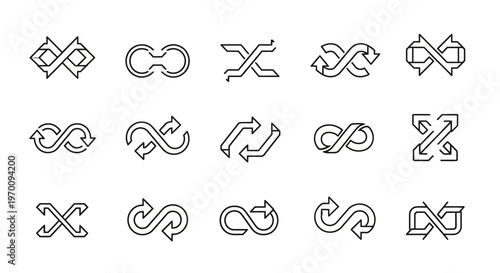 Infinity Loop and Shuffle Icons Collection: Endless Cycle and Repeat Symbols