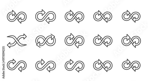 Infinity Loop Arrow Icons Set: Repeat, Shuffle, and Endless Cycle Symbols