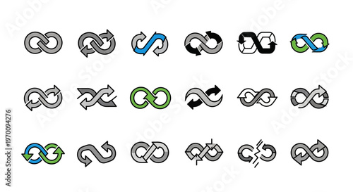 Infinity Symbol Icons Set: Endless Loop, Cycle, and Arrow Designs for Continuous Concepts