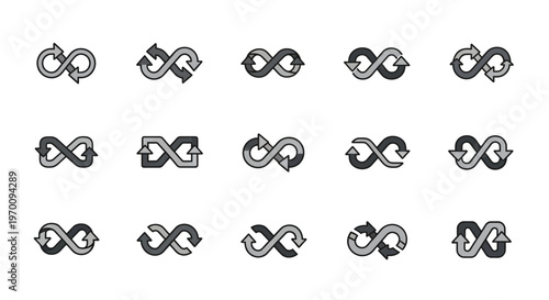 Infinity Symbol with Arrows Vector Icon Set: Endless Loop and Cycle Concepts