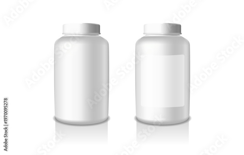 Realistic clear glass bottle for beauty, cosmetic or medicinal product. 3D. Vector illustration White Packing design template. 