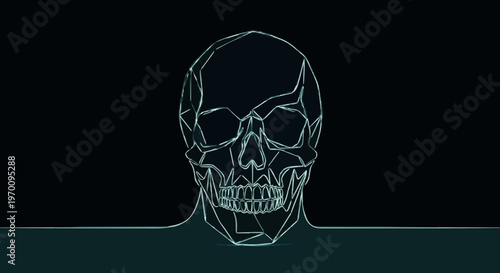 Geometric Wireframe Skull on Dark Background - Futuristic and Abstract Digital Art