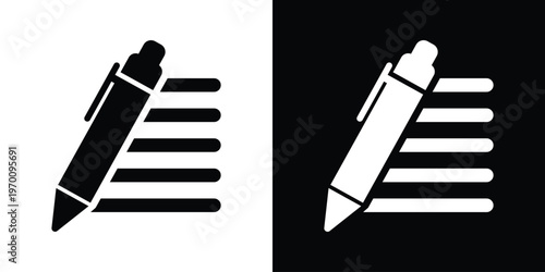 Modern vector icon of a pencil writing on horizontal lines. Symbol for editing text, blogging, content creation, and copywriting. Clean graphic for office and productivity applications.