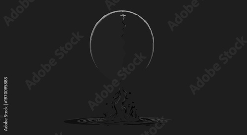 A black circle emitting abstract dark fluid splashes against a dark backdrop