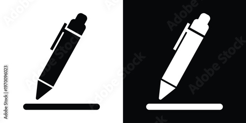 Simple pencil icon underlined by a horizontal bar. Minimalist representation for text input fields, sketching, or basic editing tools. High-contrast black and white vector symbol.