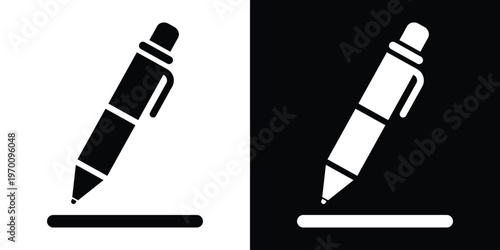 Simple pencil icon underlined by a horizontal bar. Minimalist representation for text input fields, sketching, or basic editing tools. High-contrast black and white vector symbol.