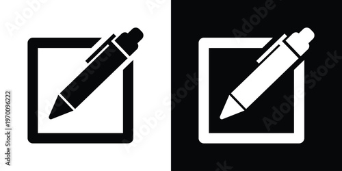 Vector illustration of a pencil inside a square frame. Symbolic of composing a message, filling out a form, or user registration. Perfect for contact pages and document editing apps.