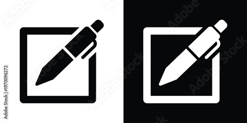 Vector illustration of a pencil inside a square frame. Symbolic of composing a message, filling out a form, or user registration. Perfect for contact pages and document editing apps.