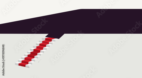 Elegant red carpeted stairway guides a path into a deep, abstract shadow, representing a journey of transition, exclusive entry, or the enigmatic future