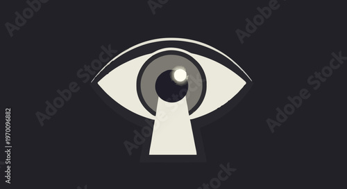 Eye peeking through a keyhole, symbolizing vision, security, and insight into privacy concerns