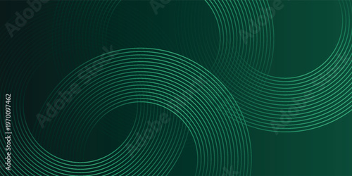 Abstract green glowing geometric lines on dark green background. Shiny circular line pattern. Futuristic tech design perfect eps10