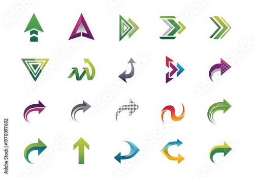 A collection of 20 different colorful arrows and symbols