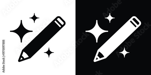 Creative writing and design icon showing a pencil surrounded by sparkles. Perfect for representing magic tools, artistic inspiration, graphic design, and smart AI editing.