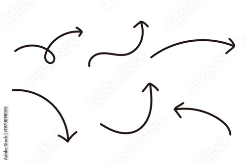 手描き風カーブ矢印セット シンプルな方向指示ラインアイコン素材集