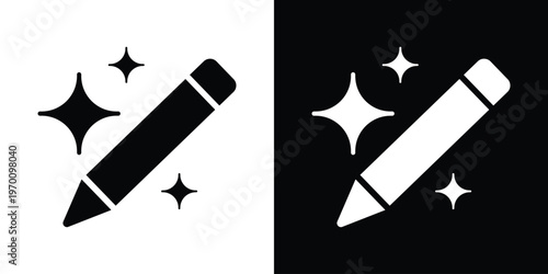 Creative writing and design icon showing a pencil surrounded by sparkles. Perfect for representing magic tools, artistic inspiration, graphic design, and smart AI editing.