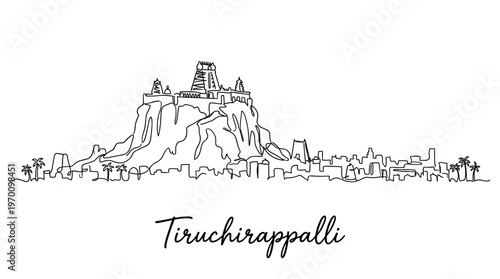 Tiruchirappalli city skyline with Rockfort temple minimalist continuous line art vector