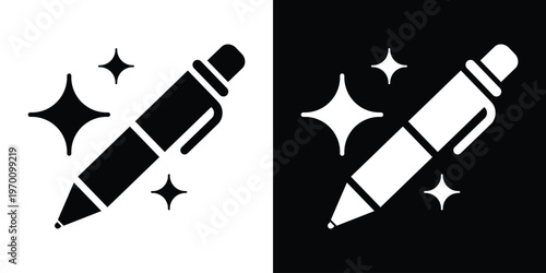 Creative writing and design icon showing a pencil surrounded by sparkles. Perfect for representing magic tools, artistic inspiration, graphic design, and smart AI editing.