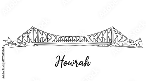 Howrah Bridge cantilever bridge sketch minimalist continuous line art vector illustration