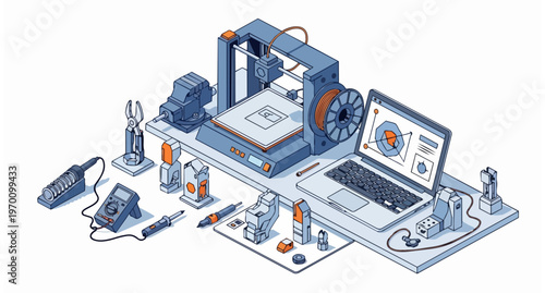 Isometric 3D Printing and Electronics Prototyping Workshop with Desktop Printer, CAD Software, and Engineering Tools