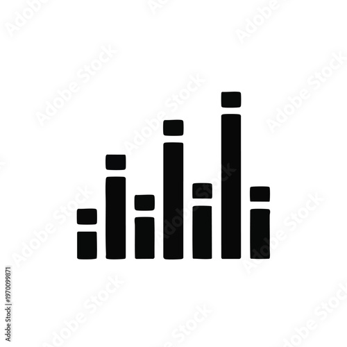 Black bar chart, graph icon, business data, statistics vector