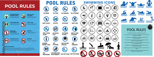 Swimming Pool Safety Signs Mega Set Rules Icons Warning Labels and Instruction Symbols Vector Collection