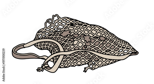 Vintage netted bag with drawstring in neutral colors  