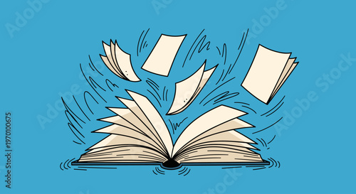 An open book with pages flying out against a blue background, conveying a sense of chaos and loss of knowledge.