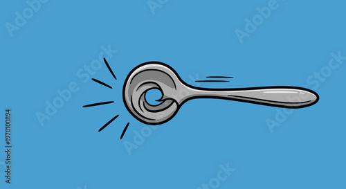 A cartoon-style spoon spinning rapidly on a blue background, conveying energy and motion.