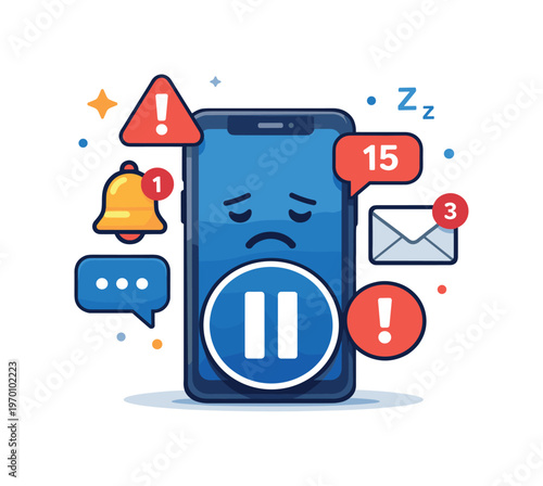 Notification overload and constant interruptions in digital workflows reducing focus and productivity, a smartphone surrounded by multiple alert icons