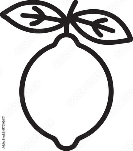 Black minimal line of a lemon with leaves fruit vector illustration EPS PNG file