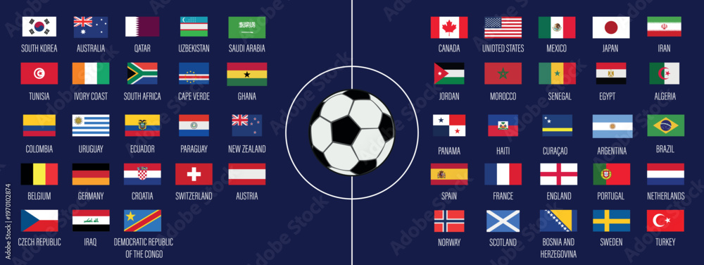 Obraz premium Football. 2026. Flags of the participating teams