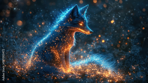 Glowing Fox Surrounded by Magical Sparkles in Enchanted Forest Scene