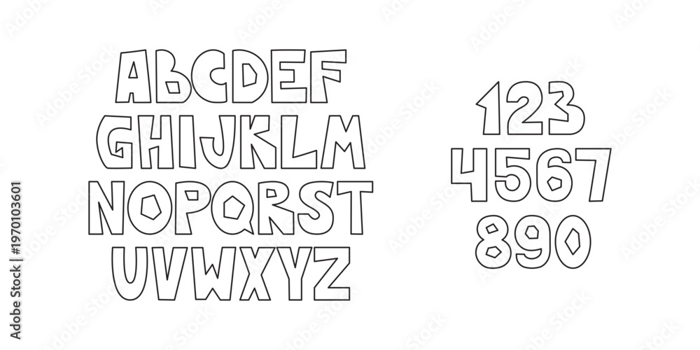 Obraz premium A collection of letters and numbers designed with a fun, rounded, and slightly irregular outline, perfect for educational materials or creative projects