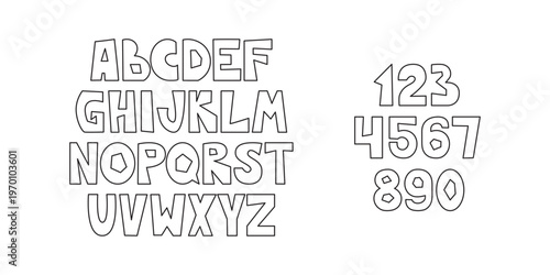 A collection of letters and numbers designed with a fun, rounded, and slightly irregular outline, perfect for educational materials or creative projects