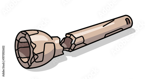 Broken flashlight in a simple, cartoonish style  