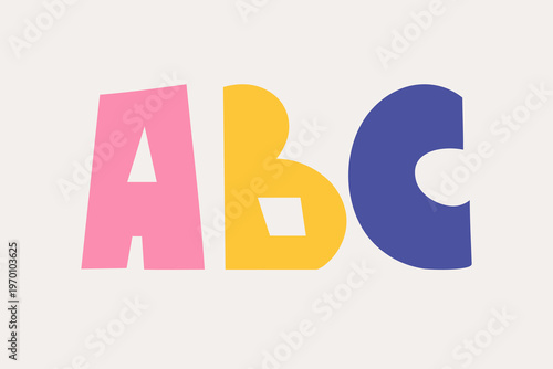 Colorful ABC letters in a playful, childish style for early learning and education, alphabet, decorative doodle elements