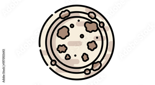 Cartoon chocolate chip cookie with irregular shapes and details  