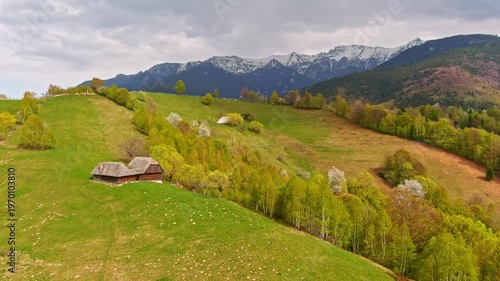 Spring time over the hills of Transylvania , Romanian Carpathian mountains 