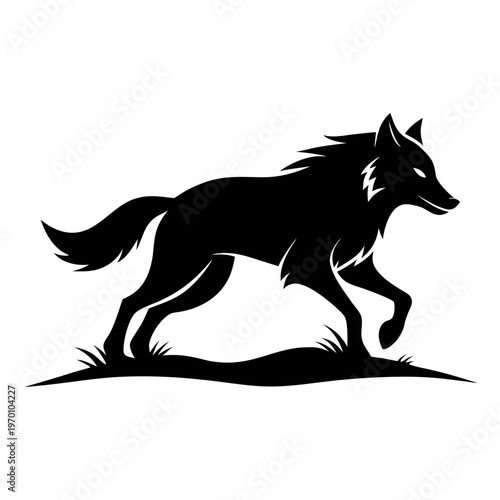 A howling wolf silhouette against a stark white background Vector