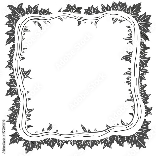 Hand drawn ivy vine frame border nature leaves decorative square organic line art design element