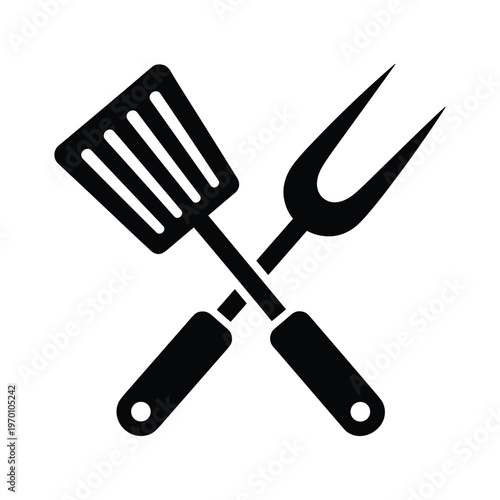 Bbq spatula and fork silhouette, grilling utensils icon, vector graphic